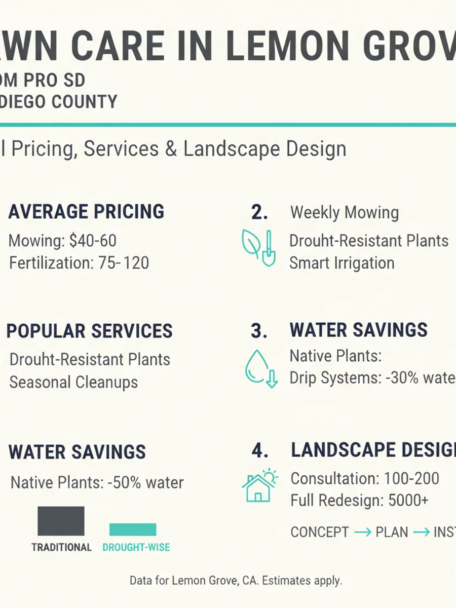Lemon Grove lawn care cost breakdown by service frequency and lot size.