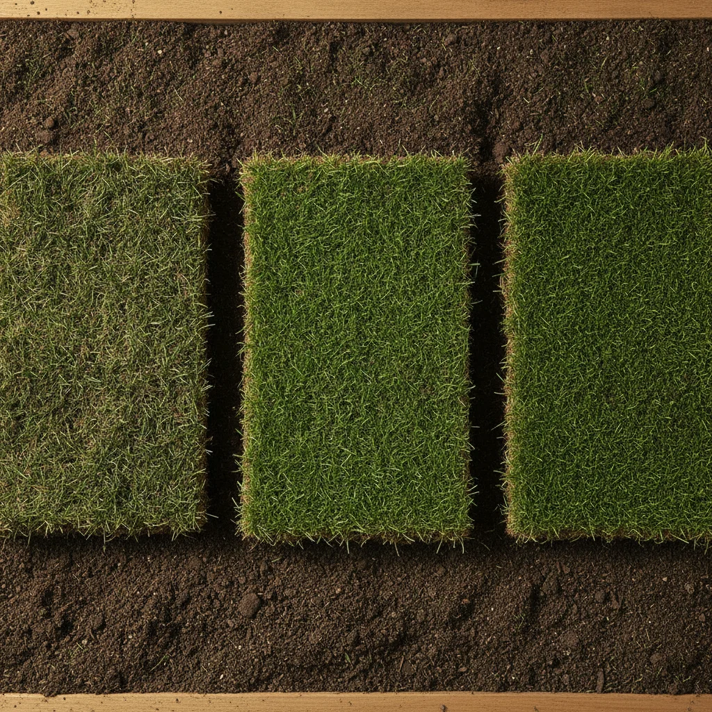 Three labeled sod samples, Marathon I, Marathon II, and Marathon III, showing progressively finer blade texture.