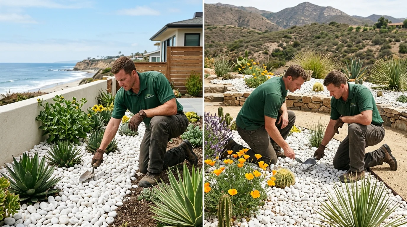 White rock in coastal and inland San Diego planting beds